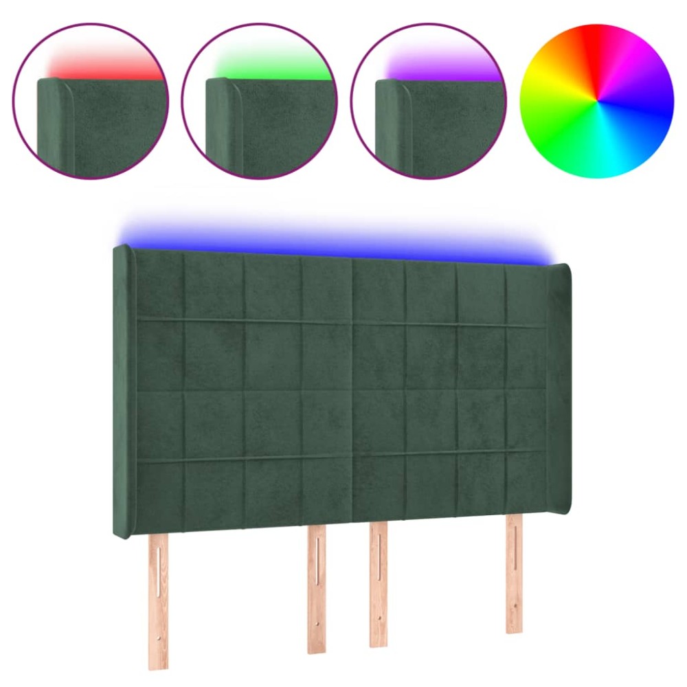 vidaXL Tăblie de pat cu LED, verde închis, 147x16x118/128 cm, catifea