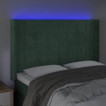 vidaXL Tăblie de pat cu LED, verde închis, 147x16x118/128 cm, catifea