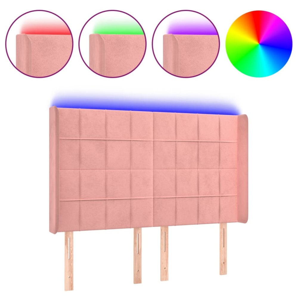 vidaXL Tăblie de pat cu LED, roz, 147x16x118/128 cm, catifea