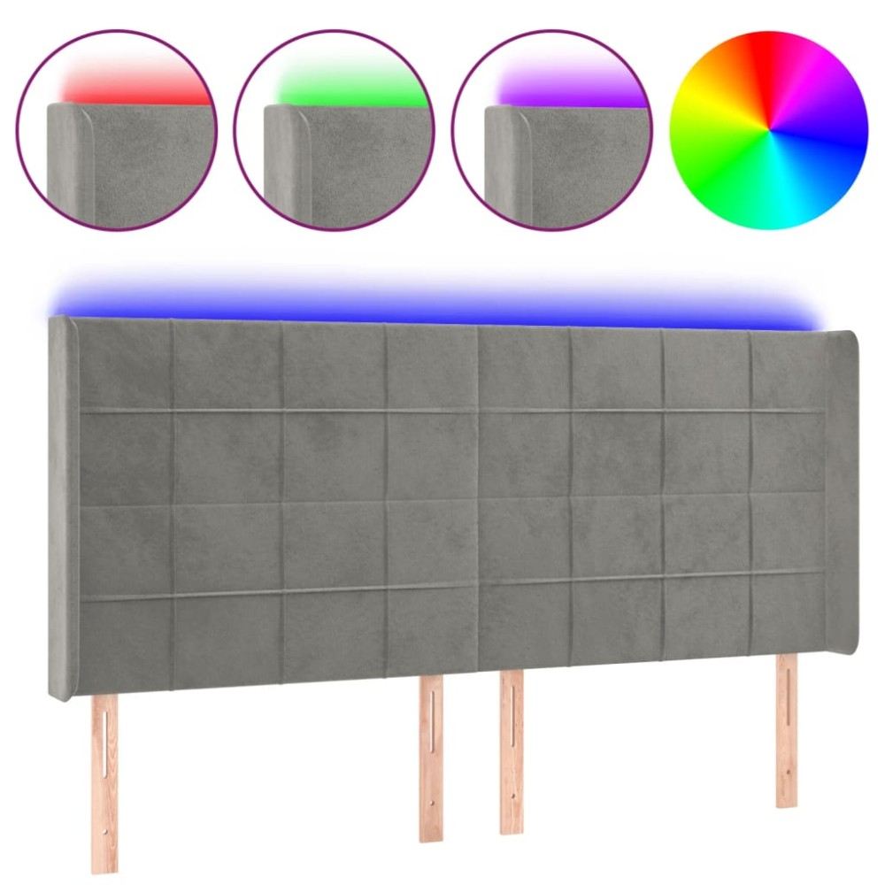 vidaXL Tăblie de pat cu LED, gri deschis, 163x16x118/128 cm, catifea