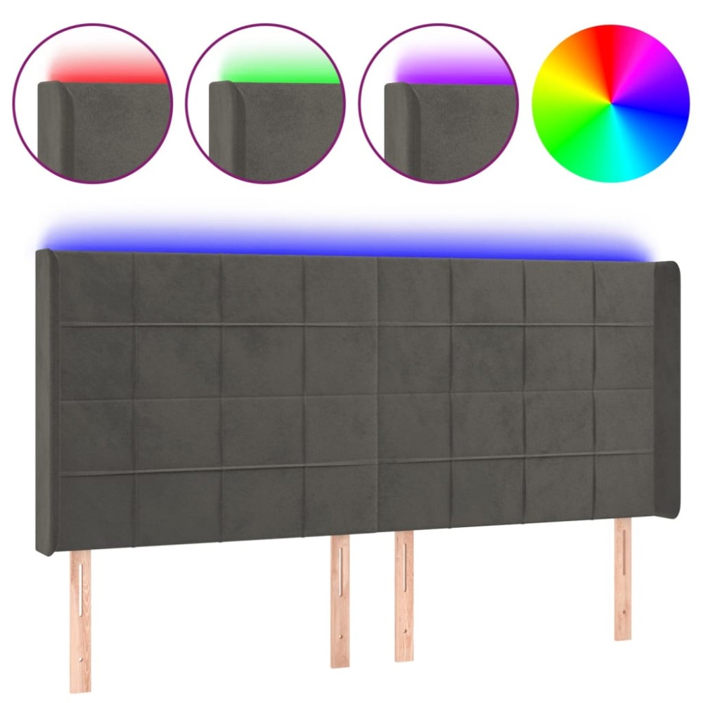 vidaXL Tăblie de pat cu LED, gri închis, 163x16x118/128 cm, catifea