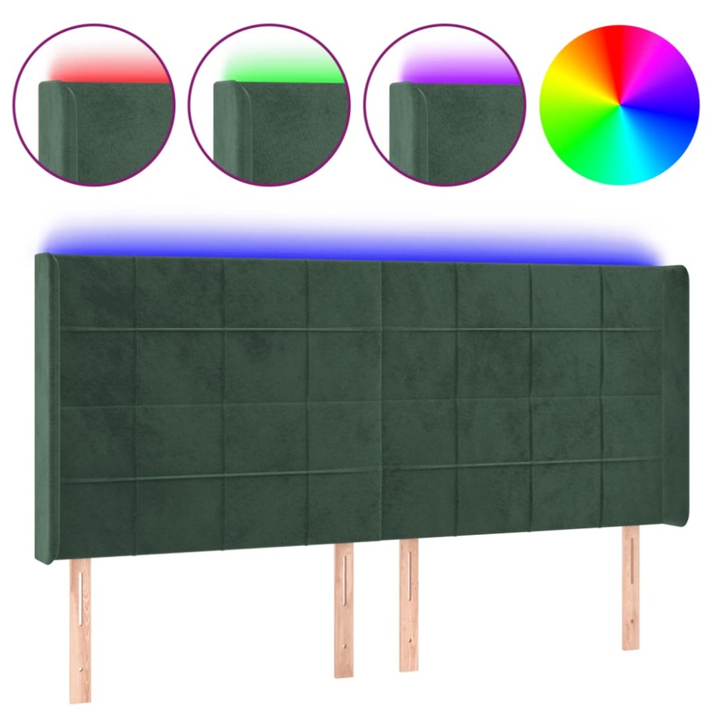 vidaXL Tăblie de pat cu LED, verde închis, 183x16x118/128 cm, catifea