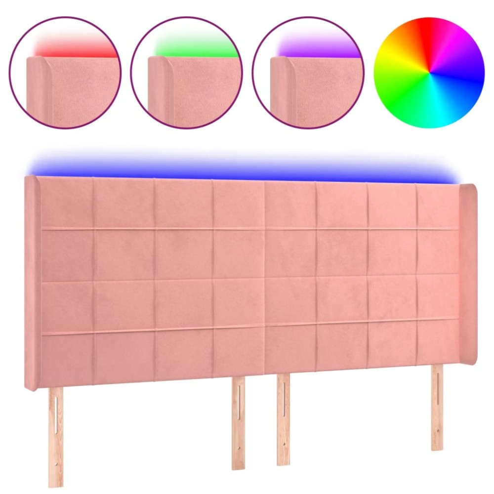vidaXL Tăblie de pat cu LED, roz, 183x16x118/128 cm, catifea