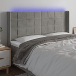 vidaXL Tăblie de pat cu LED, gri deschis, 203x16x118/128 cm, catifea vidaXL Tăblie de pat cu LED, gri deschis, 203x16x118/128 cm, catifea