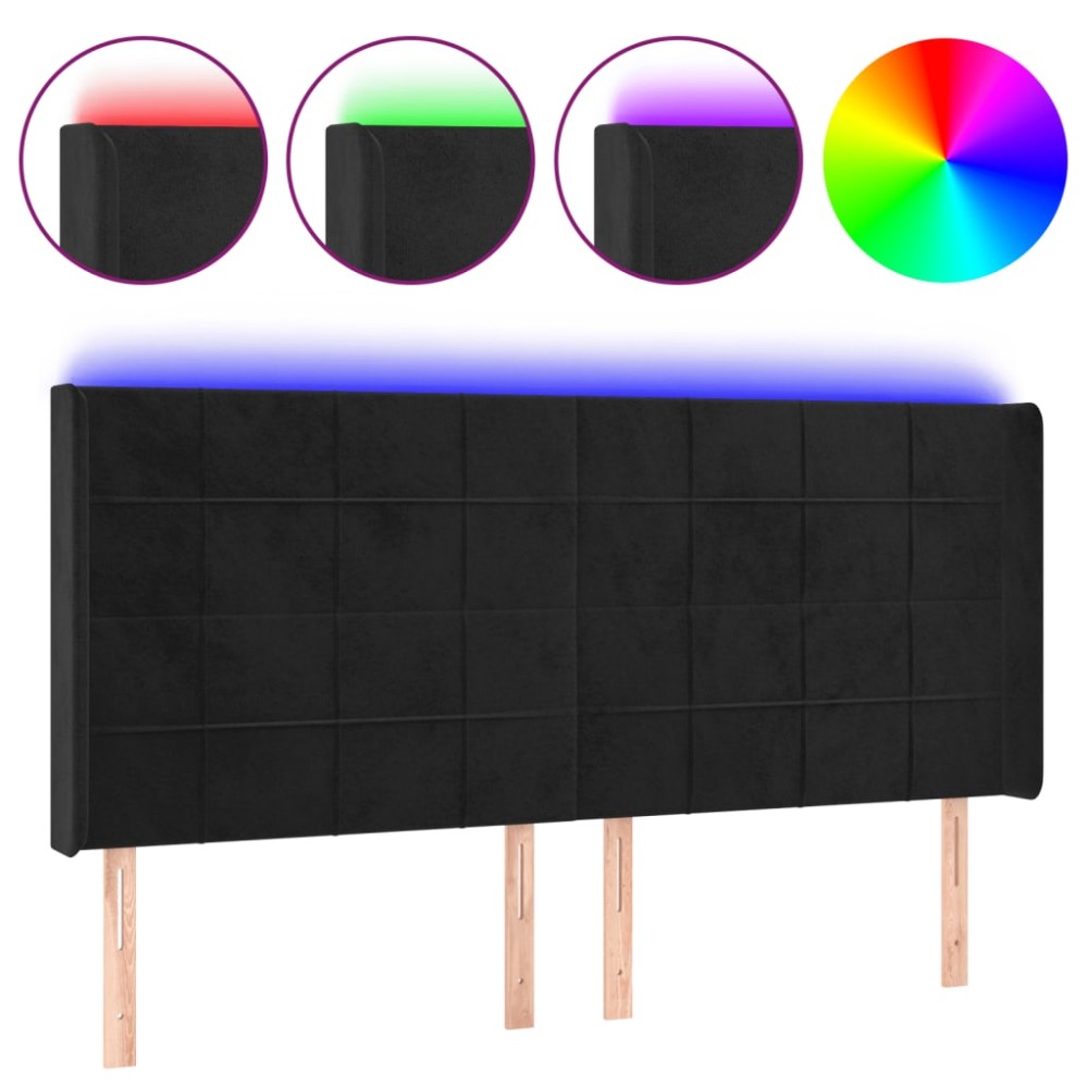 vidaXL Tăblie de pat cu LED, negru, 203x16x118/128 cm, catifea