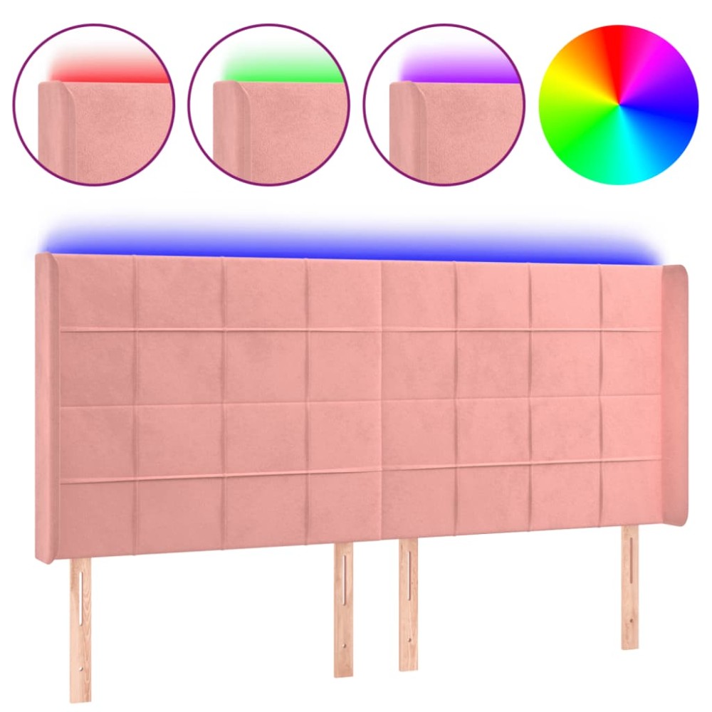 vidaXL Tăblie de pat cu LED, roz, 203x16x118/128 cm, catifea