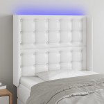 vidaXL Tăblie de pat cu LED, alb, 83x16x118/128 cm, piele ecologică