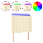 vidaXL Tăblie de pat cu LED, crem, 83x16x118/128 cm, piele ecologică