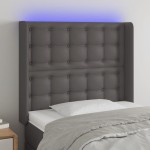 vidaXL Tăblie de pat cu LED, gri , 83x16x118/128 cm, piele ecologică vidaXL Tăblie de pat cu LED, gri , 83x16x118/128 cm, piele ecologică