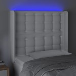 vidaXL Tăblie de pat cu LED, alb, 93x16x118/128 cm, piele ecologică