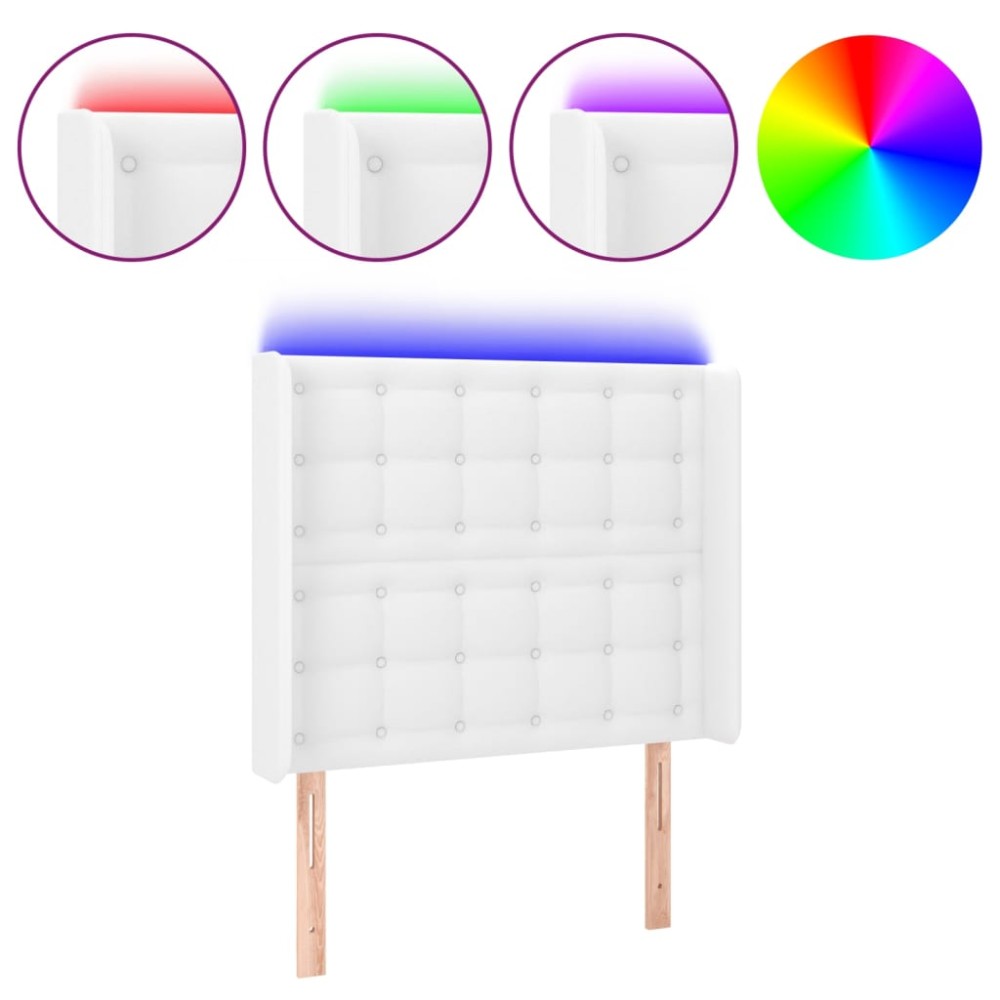 vidaXL Tăblie de pat cu LED, alb, 103x16x118/128 cm, piele ecologică