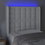vidaXL Tăblie de pat cu LED, alb, 103x16x118/128 cm, piele ecologică vidaXL Tăblie de pat cu LED, alb, 103x16x118/128 cm, piele ecologică