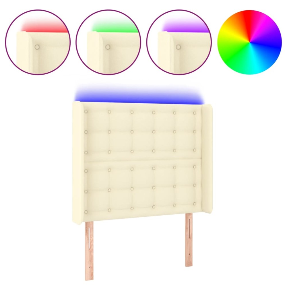 vidaXL Tăblie de pat cu LED, crem, 103x16x118/128 cm, piele ecologică