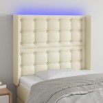 vidaXL Tăblie de pat cu LED, crem, 103x16x118/128 cm, piele ecologică vidaXL Tăblie de pat cu LED, crem, 103x16x118/128 cm, piele ecologică