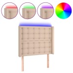 vidaXL Tăblie de pat cu LED, cappuccino, 103x16x118/128 cm, piele eco