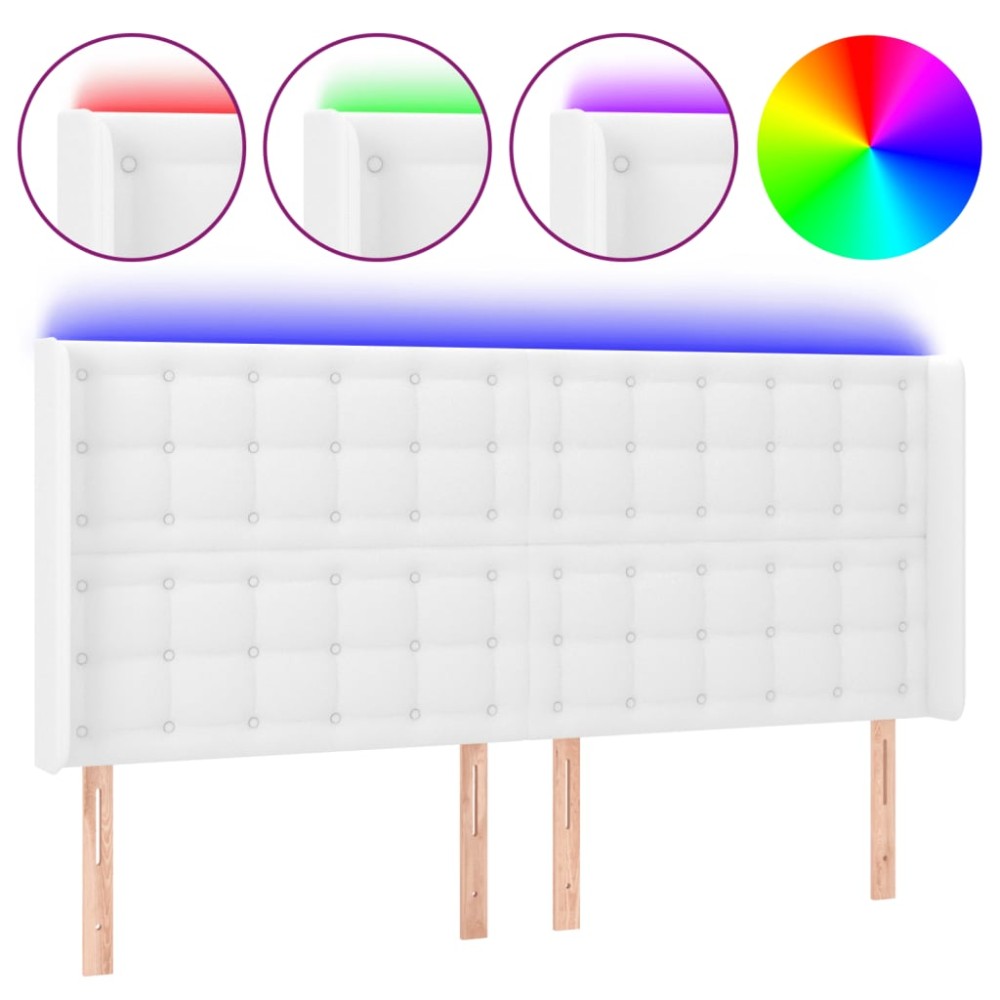 vidaXL Tăblie de pat cu LED, alb, 147x16x118/128 cm, piele ecologică