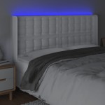 vidaXL Tăblie de pat cu LED, alb, 147x16x118/128 cm, piele ecologică