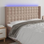 vidaXL Tăblie de pat cu LED, cappuccino, 147x16x118/128 cm, piele eco