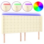 vidaXL Tăblie de pat cu LED, crem, 163x16x118/128 cm, piele ecologică