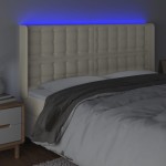vidaXL Tăblie de pat cu LED, crem, 163x16x118/128 cm, piele ecologică