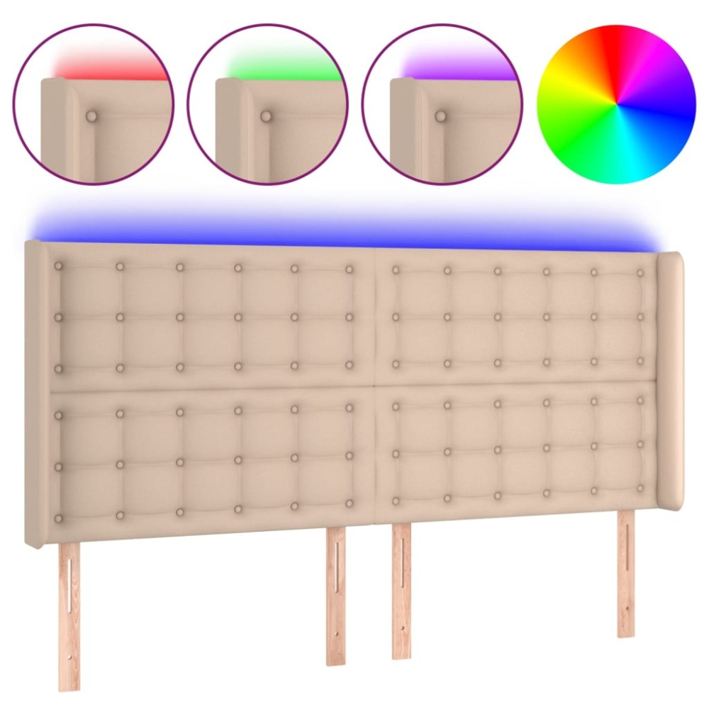 vidaXL Tăblie de pat cu LED, cappuccino, 163x16x118/128 cm, piele eco
