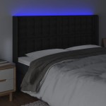 vidaXL Tăblie de pat cu LED, negru, 183x16x118/128 cm, piele ecologică