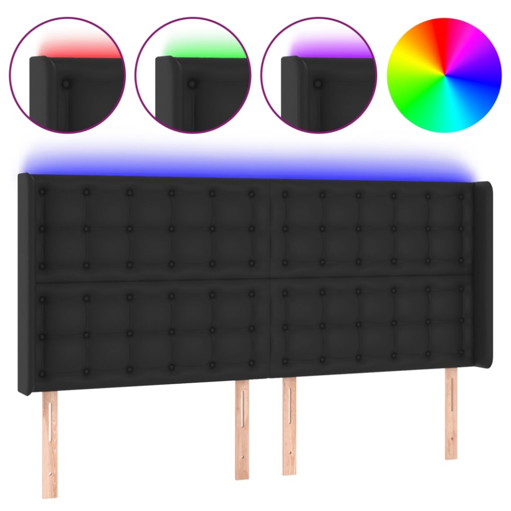 vidaXL Tăblie de pat cu LED, negru, 203x16x118/128 cm, piele ecologică