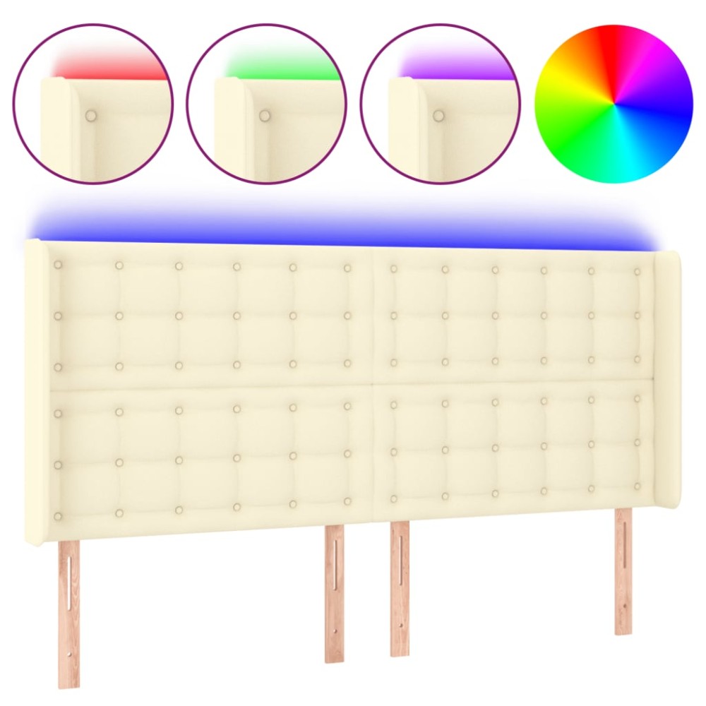vidaXL Tăblie de pat cu LED, crem, 203x16x118/128 cm, piele ecologică