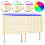 vidaXL Tăblie de pat cu LED, crem, 203x16x118/128 cm, piele ecologică vidaXL Tăblie de pat cu LED, crem, 203x16x118/128 cm, piele ecologică