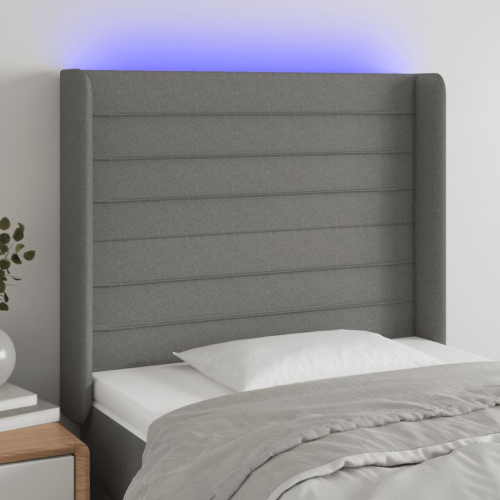 vidaXL Tăblie de pat cu LED, gri închis, 103x16x118/128 cm, textil