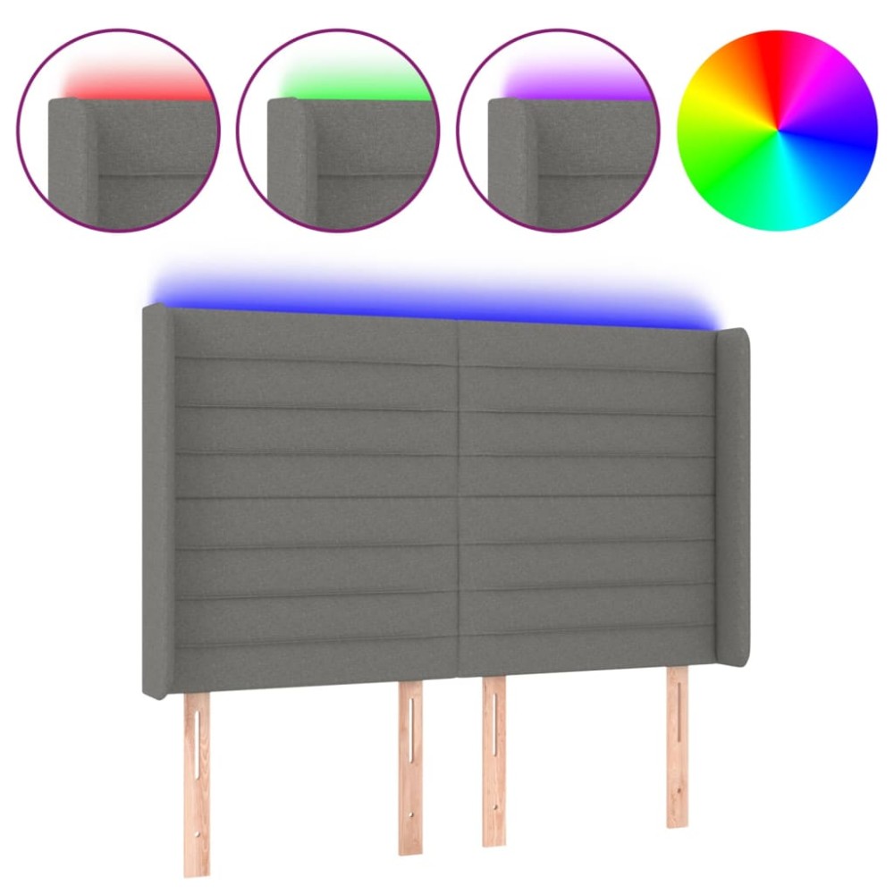 vidaXL Tăblie de pat cu LED, gri închis, 147x16x118/128 cm, textil