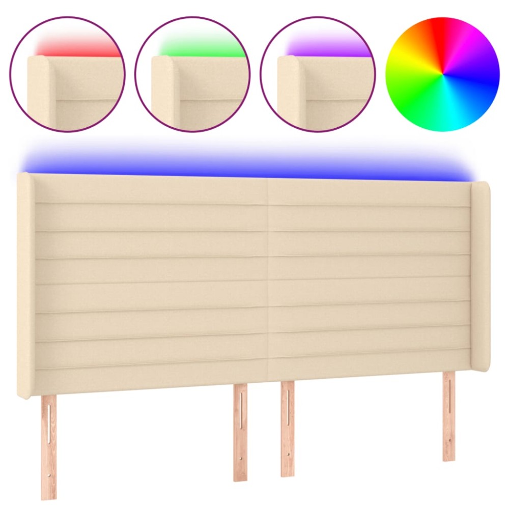 vidaXL Tăblie de pat cu LED, crem, 163x16x118/128 cm, textil