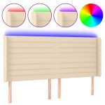 vidaXL Tăblie de pat cu LED, crem, 163x16x118/128 cm, textil vidaXL Tăblie de pat cu LED, crem, 163x16x118/128 cm, textil