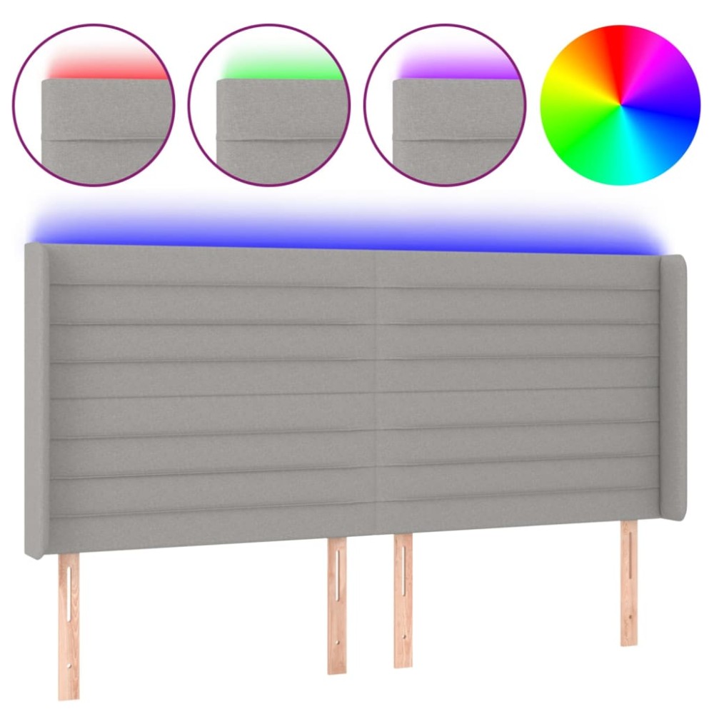 vidaXL Tăblie de pat cu LED, gri deschis, 183x16x118/128 cm, textil