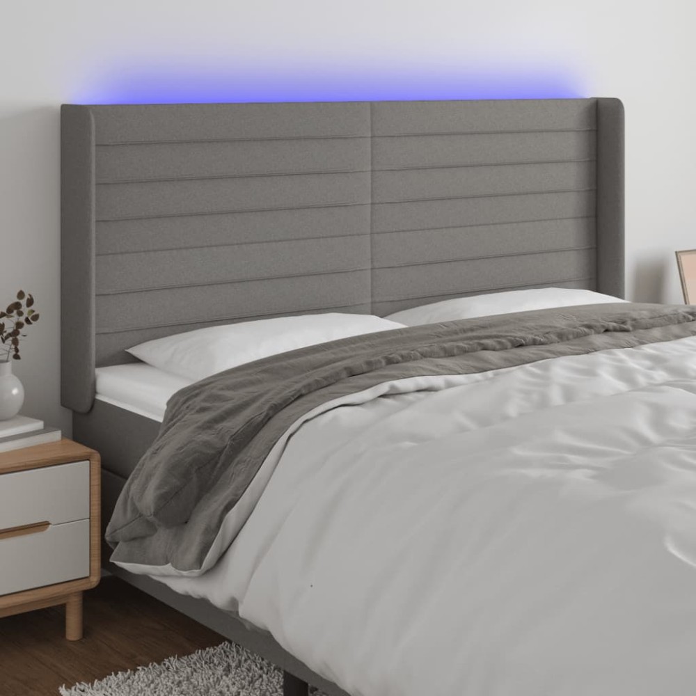vidaXL Tăblie de pat cu LED, gri închis, 183x16x118/128 cm, textil