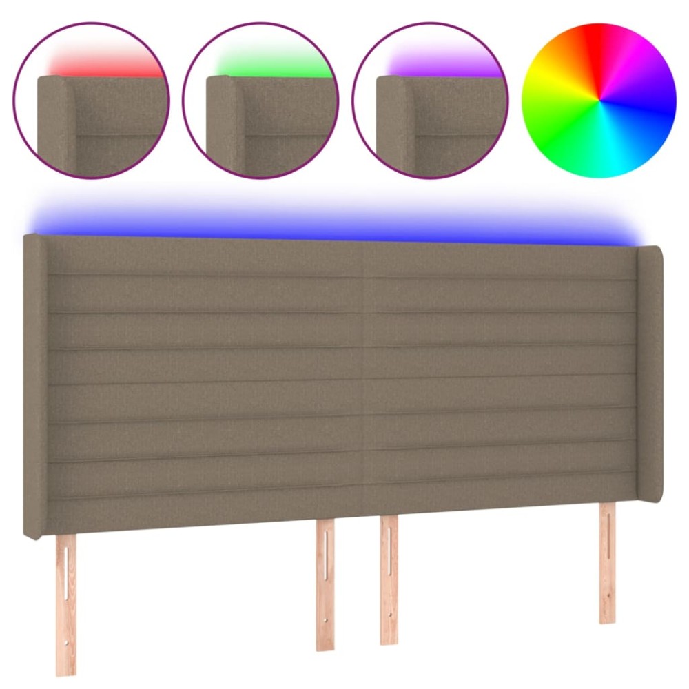 vidaXL Tăblie de pat cu LED, gri taupe, 183x16x118/128 cm, textil