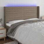 vidaXL Tăblie de pat cu LED, gri taupe, 183x16x118/128 cm, textil vidaXL Tăblie de pat cu LED, gri taupe, 183x16x118/128 cm, textil