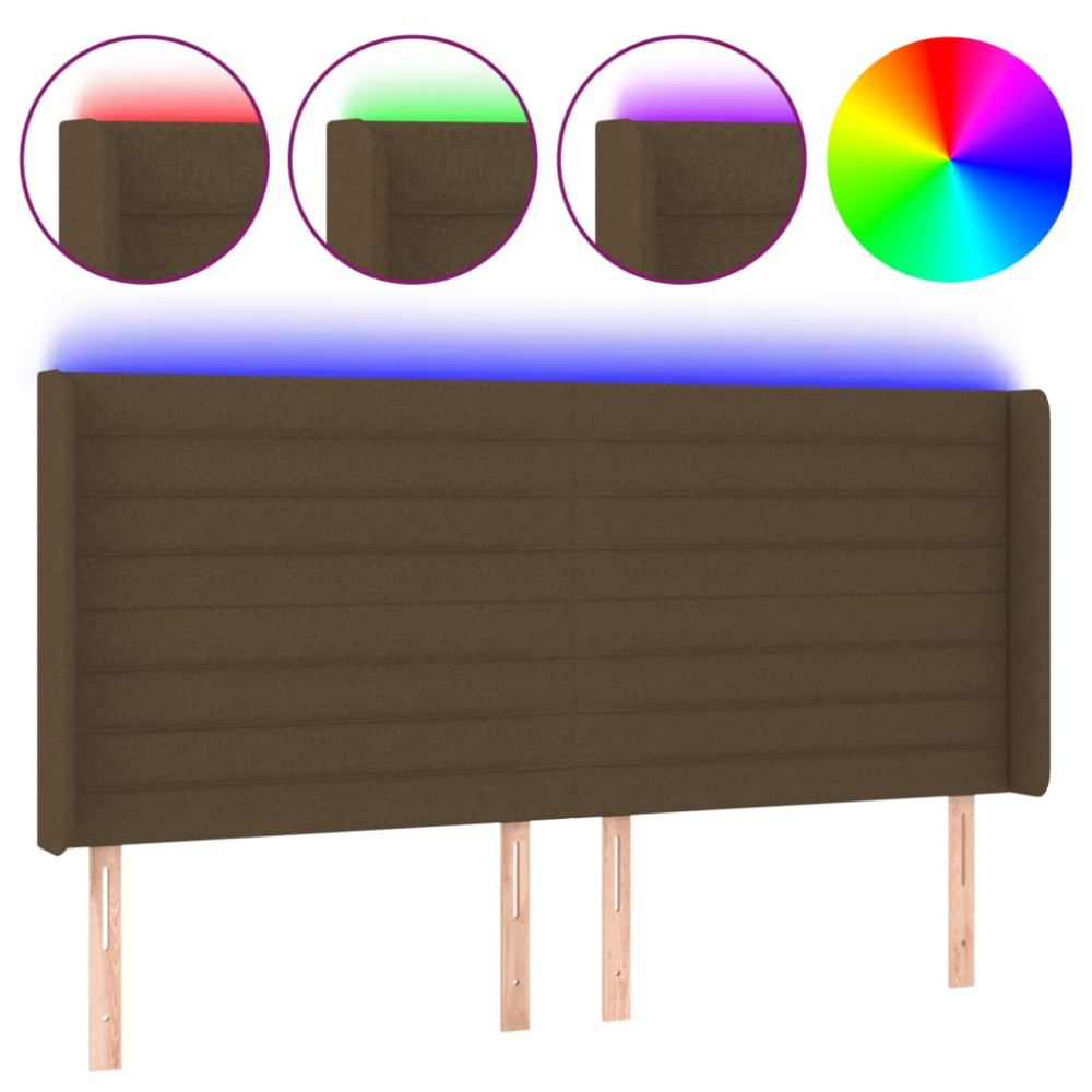 vidaXL Tăblie de pat cu LED, maro închis, 203x16x118/128 cm, textil