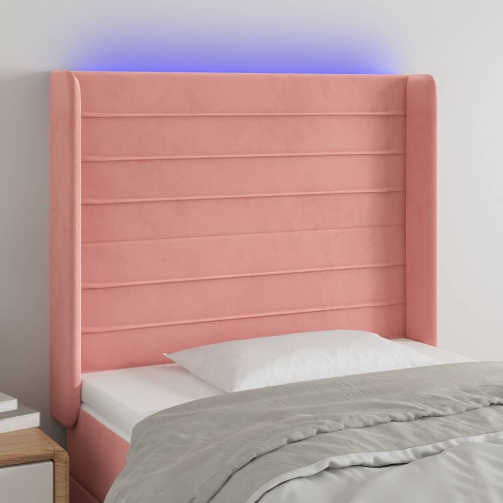 vidaXL Tăblie de pat cu LED, roz, 83x16x118/128 cm, catifea