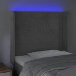 vidaXL Tăblie de pat cu LED, gri deschis, 103x16x118/128 cm, catifea