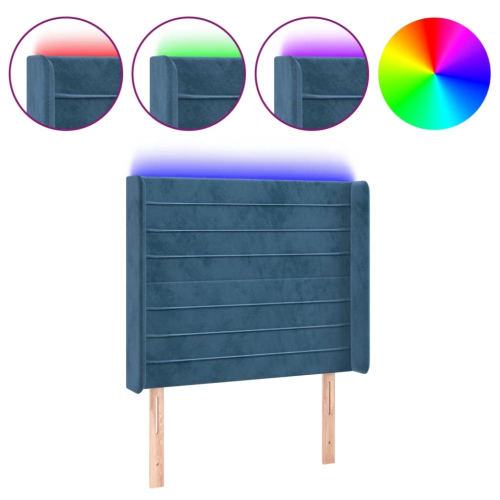 vidaXL Tăblie de pat cu LED, albastru închis, 103x16x118/128cm catifea