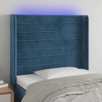vidaXL Tăblie de pat cu LED, albastru închis, 103x16x118/128cm catifea