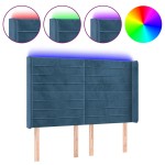 vidaXL Tăblie de pat cu LED, albastru închis, 147x16x118/128cm catifea