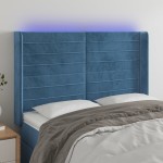 vidaXL Tăblie de pat cu LED, albastru închis, 147x16x118/128cm catifea