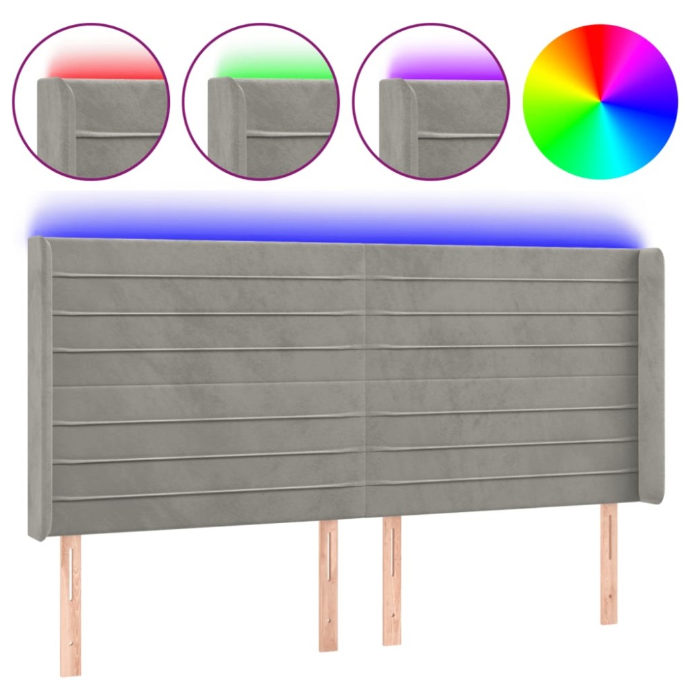 vidaXL Tăblie de pat cu LED, gri deschis, 163x16x118/128 cm, catifea
