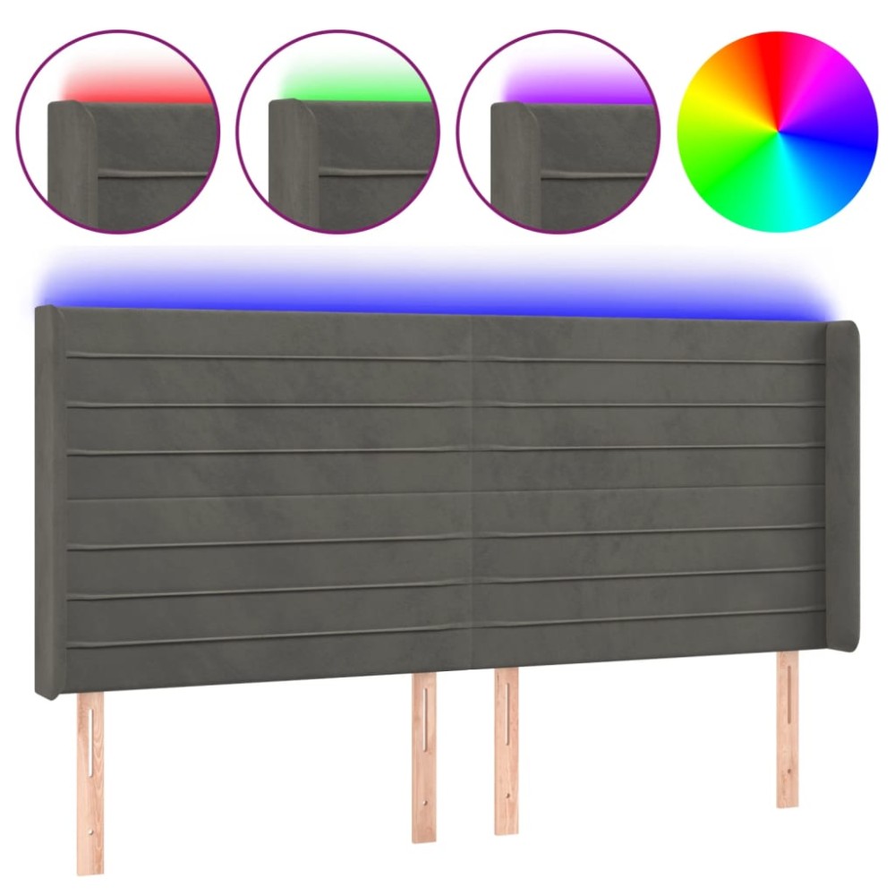 vidaXL Tăblie de pat cu LED, gri închis, 163x16x118/128 cm, catifea