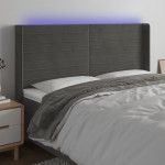 vidaXL Tăblie de pat cu LED, gri închis, 163x16x118/128 cm, catifea vidaXL Tăblie de pat cu LED, gri închis, 163x16x118/128 cm, catifea