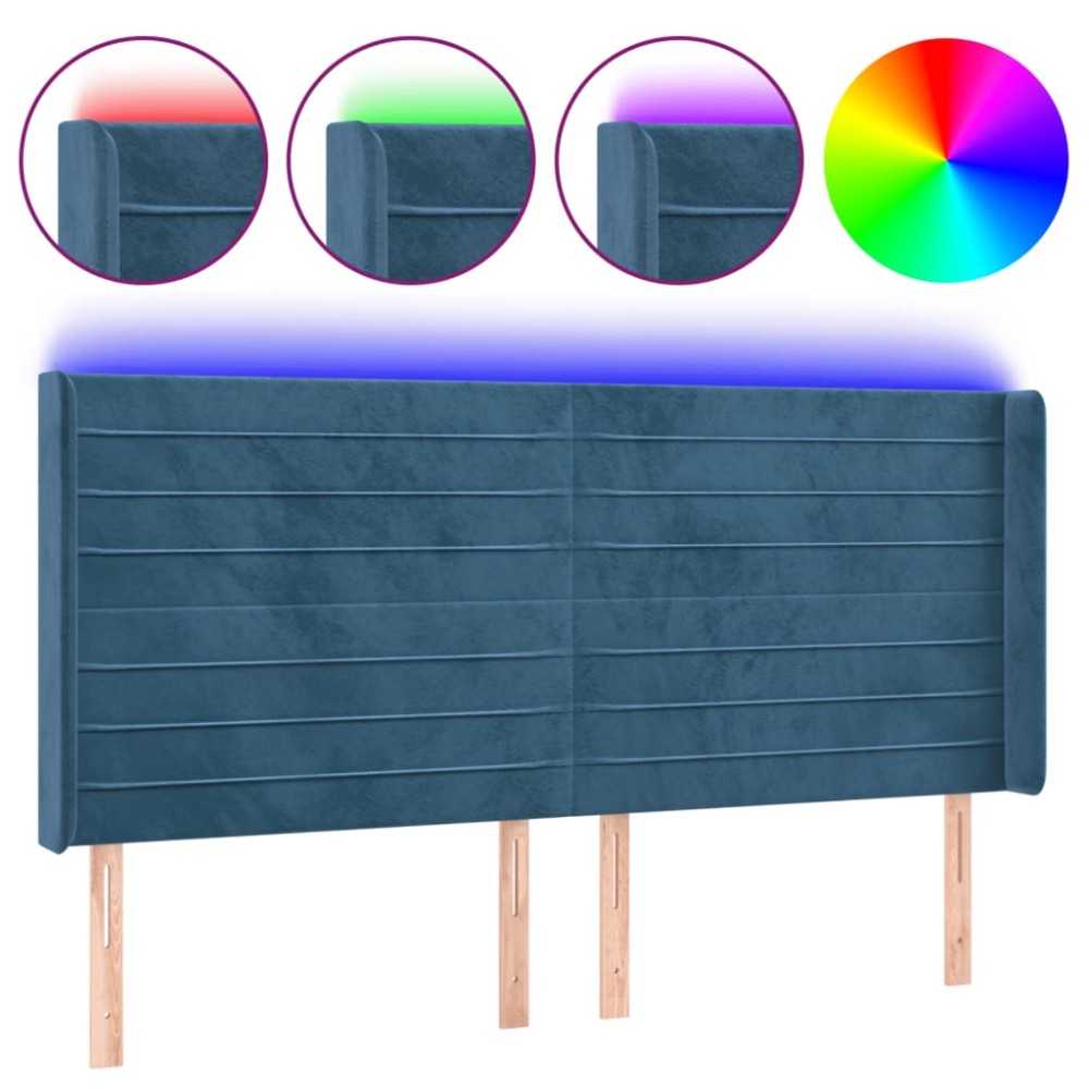 vidaXL Tăblie de pat cu LED, albastru închis, 163x16x118/128cm catifea