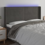 vidaXL Tăblie de pat cu LED, gri închis, 183x16x118/128 cm, catifea vidaXL Tăblie de pat cu LED, gri închis, 183x16x118/128 cm, catifea