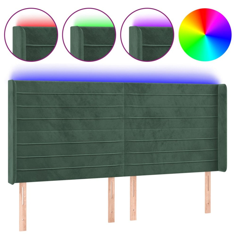 vidaXL Tăblie de pat cu LED, verde închis, 183x16x118/128 cm, catifea